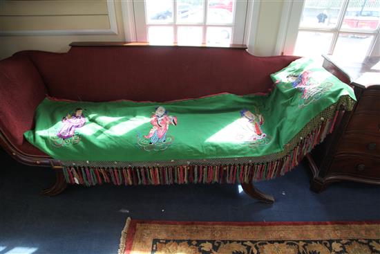 A Chinese green fabric banner panel, early 20th century, 54 x 380cm